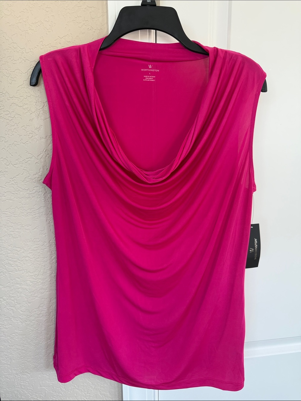 Worthington Fuchsia Draped Cowl-Neck Sleeveless Top